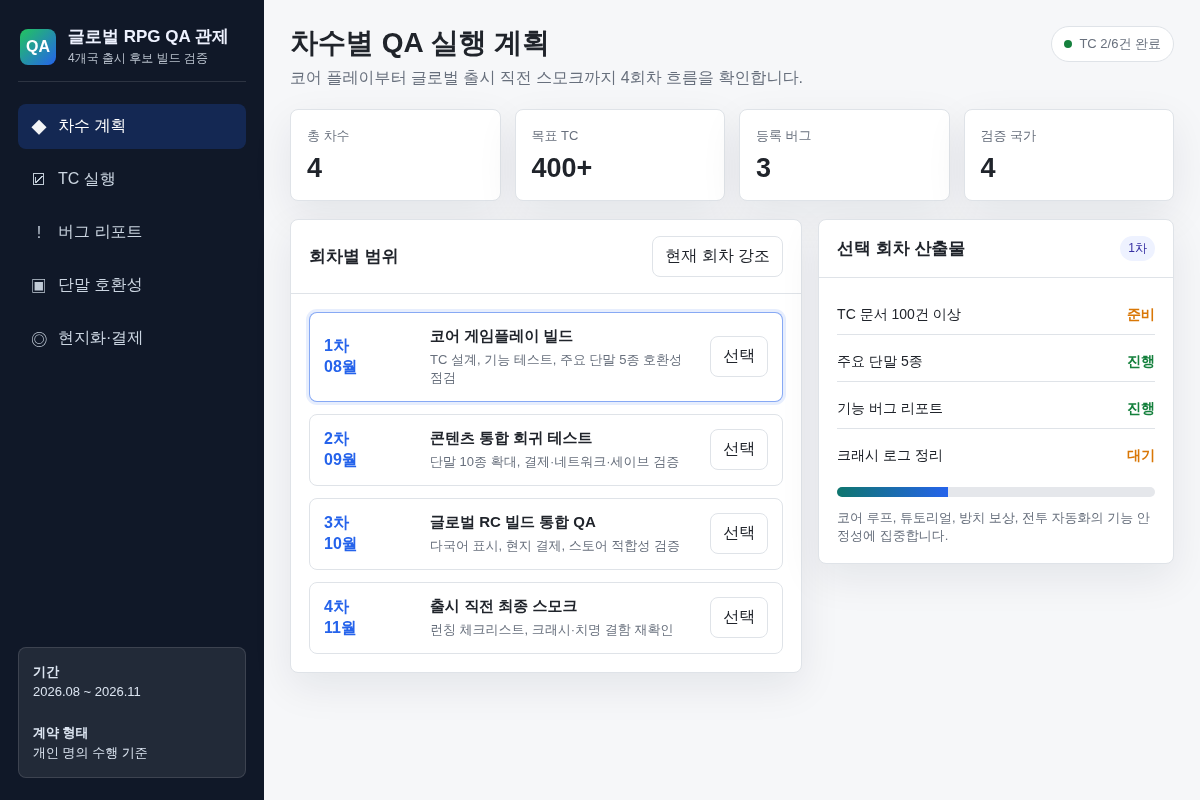모바일 방치형 RPG 글로벌 4개국 QA 테스트