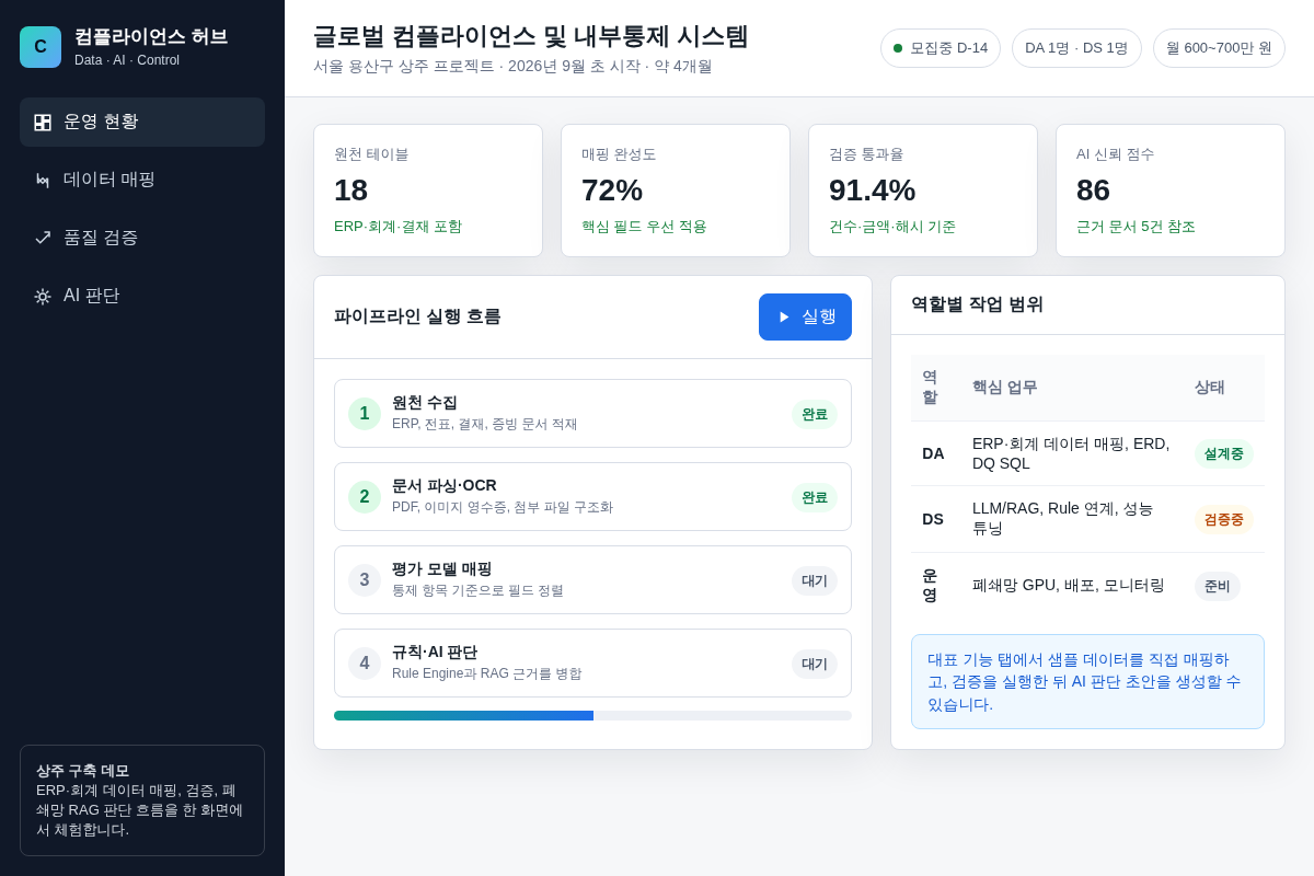 [상주] 컴플라이언스 시스템 구축DA/DS 모집