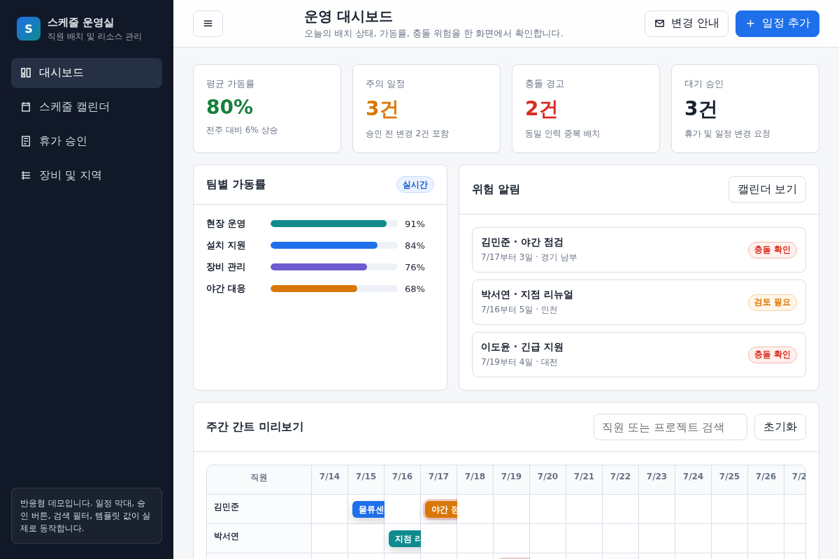 사내 직원 스케줄링 및 리소스 관리 반응형 웹 UI/UX 디자인