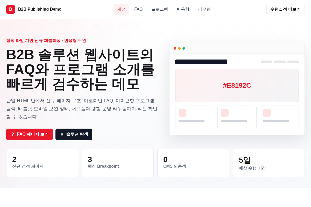 B2B 솔루션 기업 정적 웹페이지 신규 퍼블리싱 및 반응형 보완
