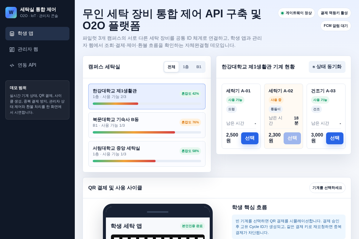 무인 세탁 장비 통합 제어 API 구축 및 O2O 플랫폼 개발
