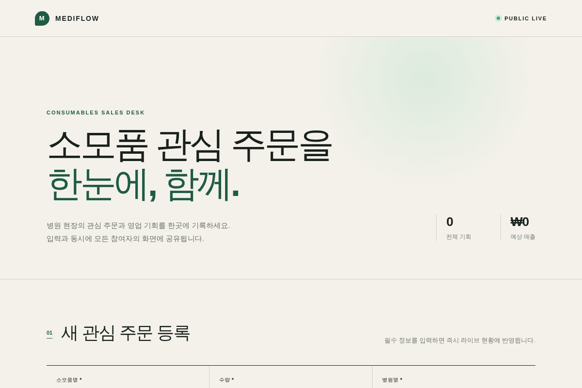 소모품 관심 주문 및 영업 현황 라이브 데모