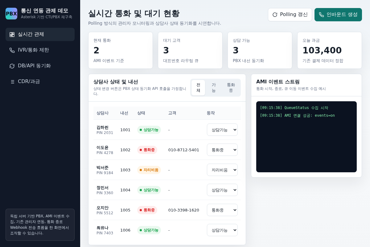 기존 전화상담 플랫폼 CTI/PBX 통신망 재구축 및 연동